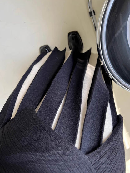 Renk Bloklu Örme Midi Etek