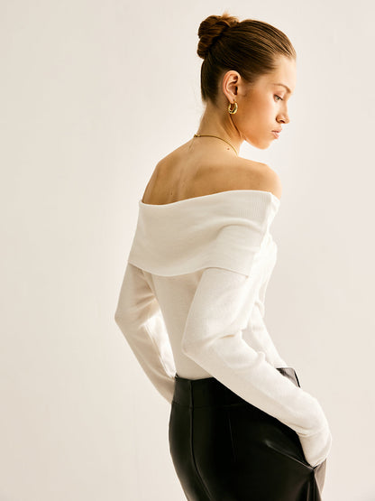 Romance Omuz Açık Düğümlü Örgü Üst