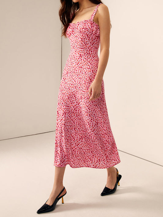 Çilek Marul Kenarlı Askılı Elbise