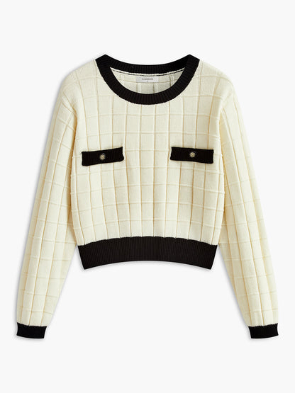 Kontrast Kenarlı Ekose Kazak