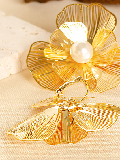 3D Metal Çiçek İnci Küpeler