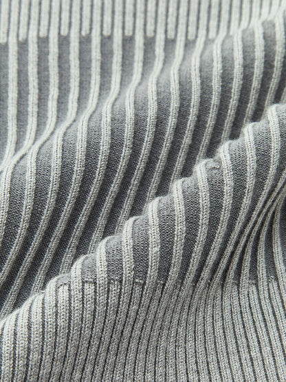 Renk Bloklu Yuvarlak Yaka Örgü Üst