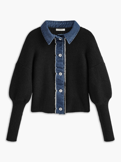 Panel Göğüslü Esnek Yaka Örgü Üst