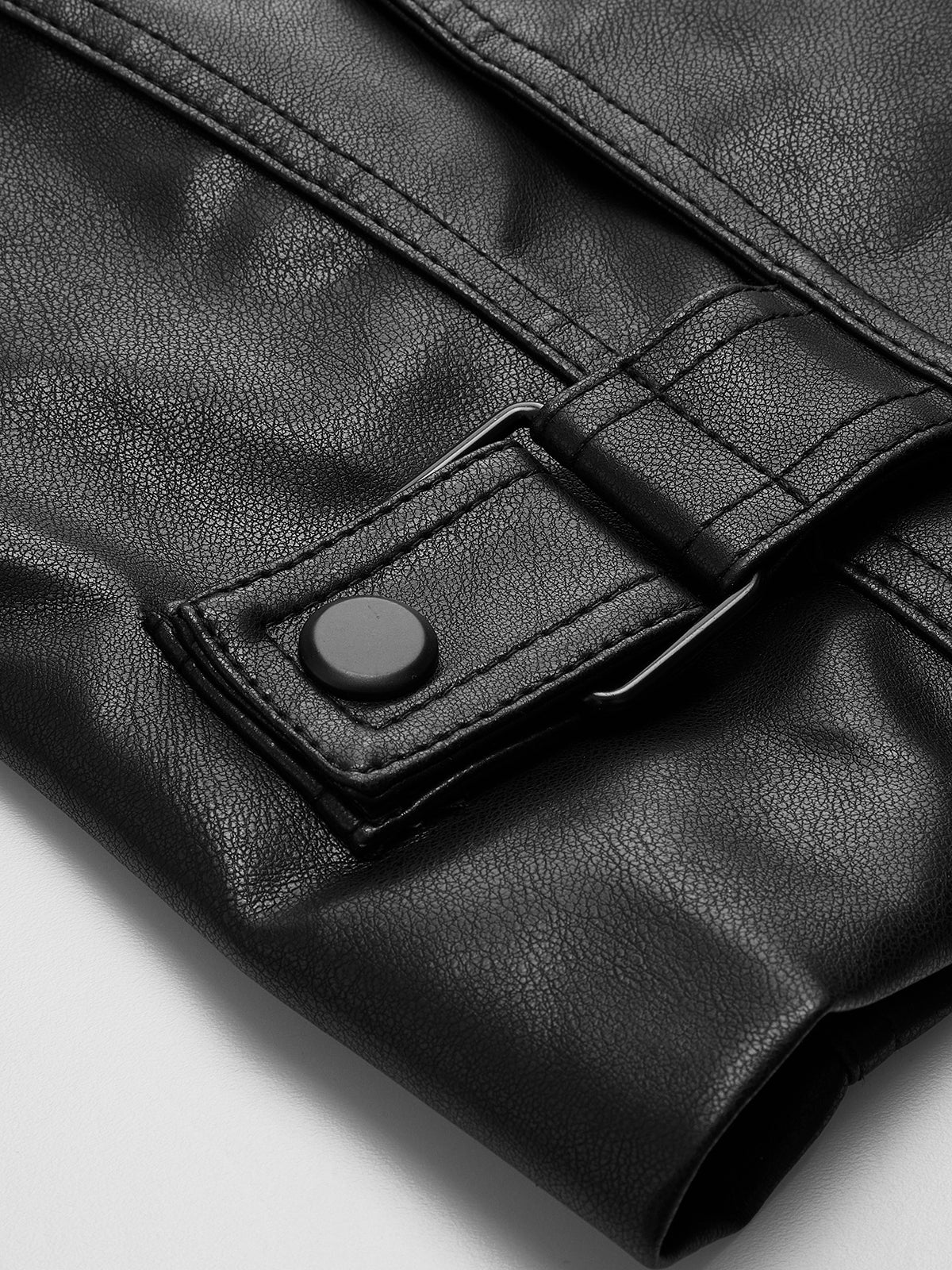 Düğmeli Tokalı PU Deri Ceket