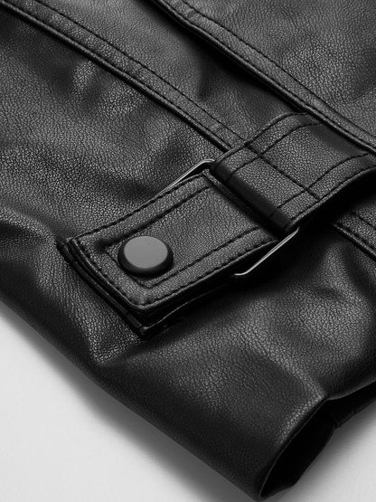 Düğmeli Tokalı PU Deri Ceket