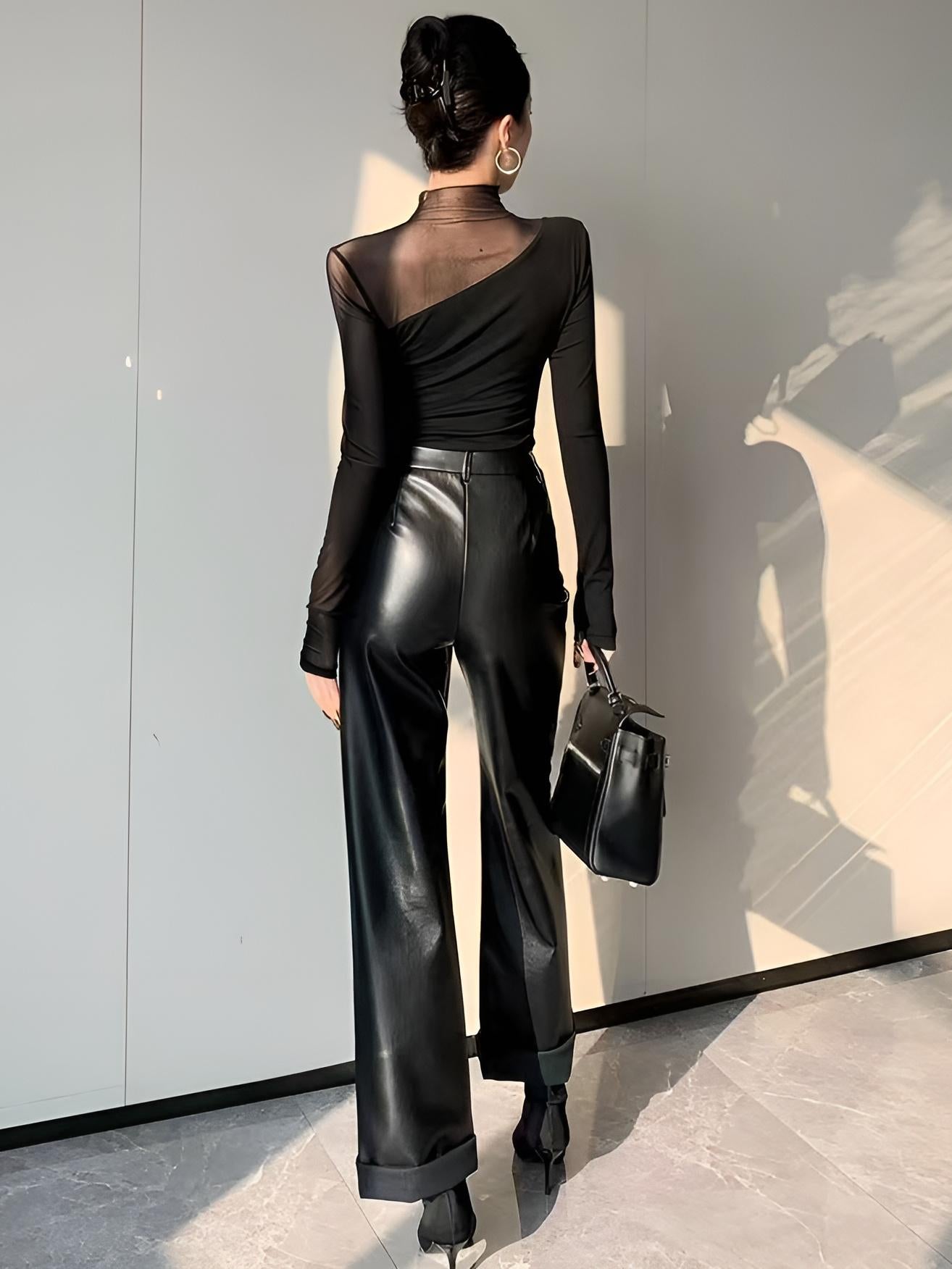 Asimetrik Şeffaf Örgü Panel Tişört