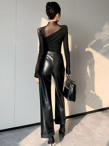 Asimetrik Şeffaf Örgü Panel Tişört