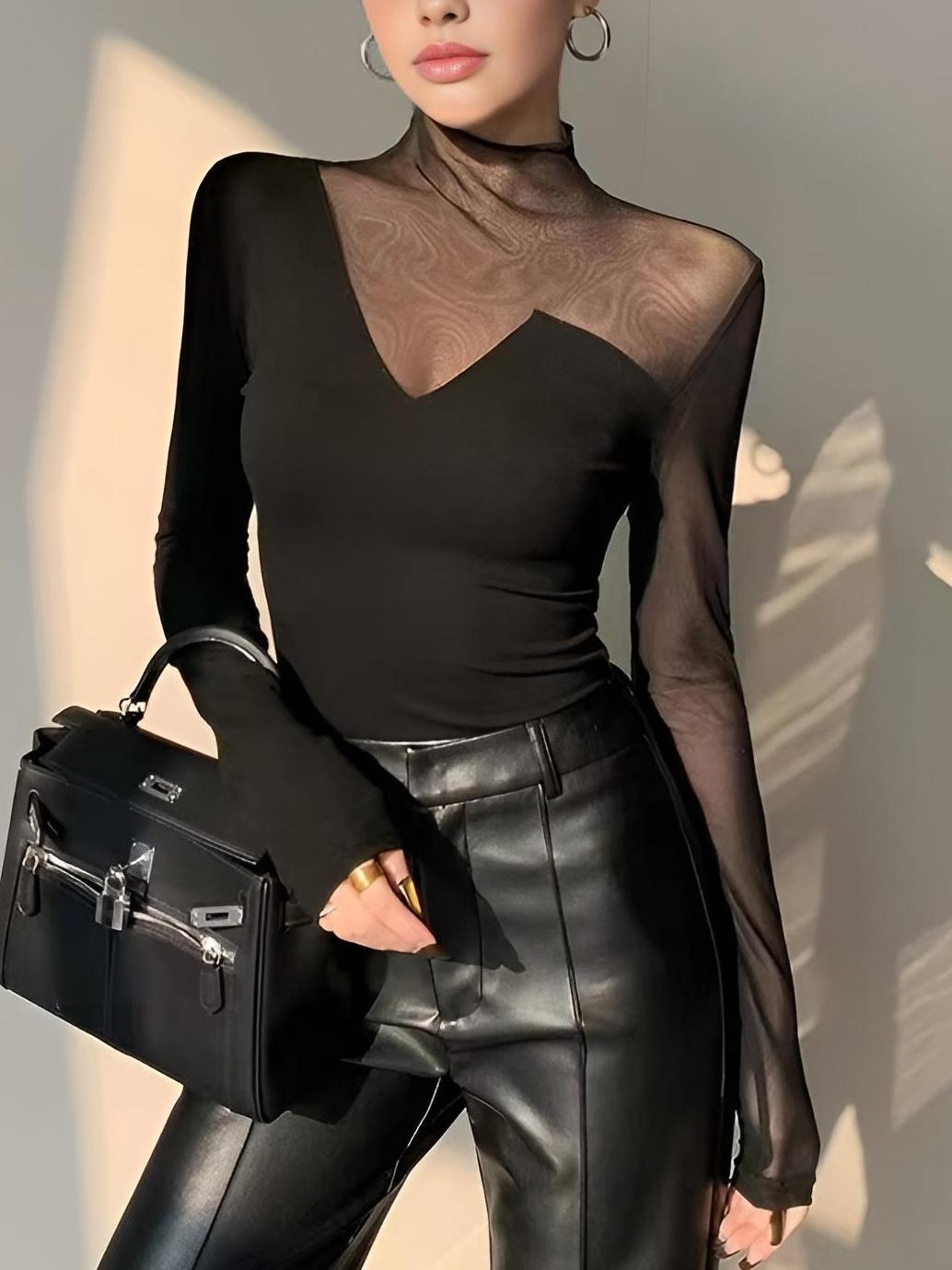 Asimetrik Şeffaf Örgü Panel Tişört