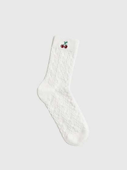Kiraz İşlemeli Büküm Sıcak Yığın Çoraplar