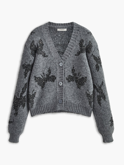 V Yaka Payetli Hırka