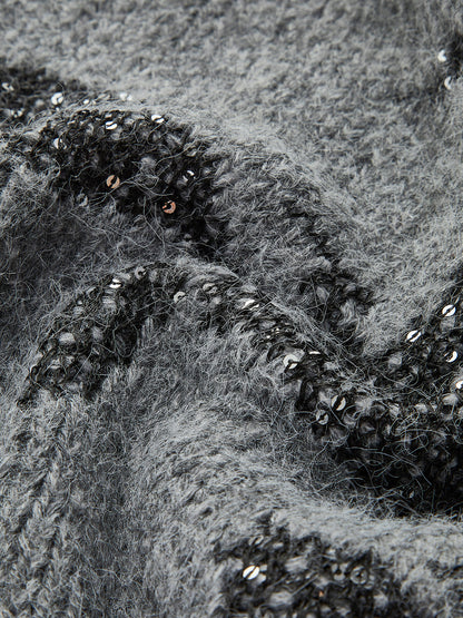 V Yaka Payetli Hırka