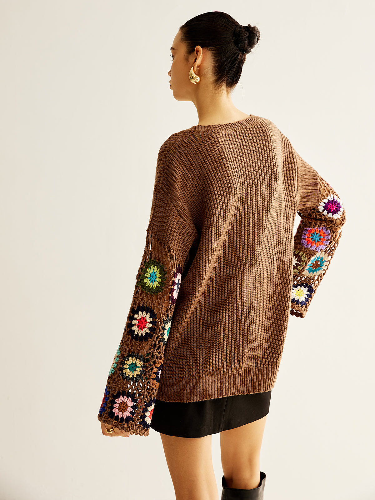 Geometrik Tığ İşi Gevşek Örgü Üst