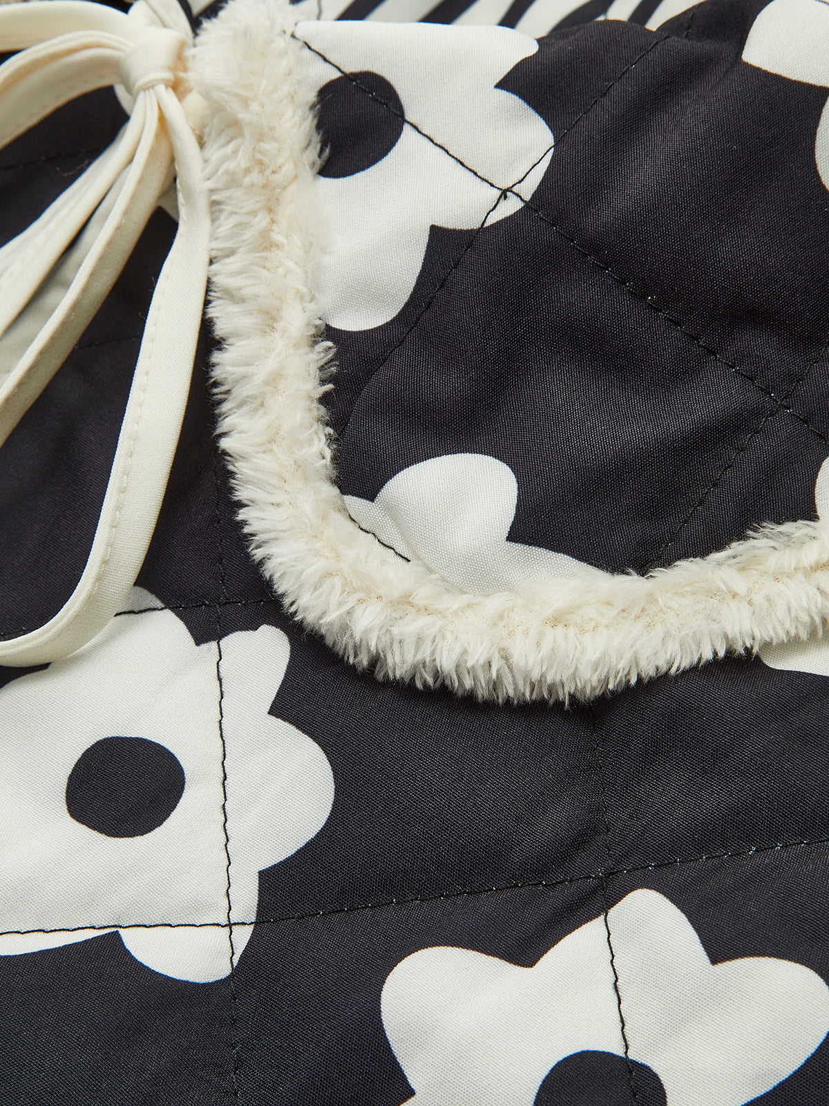 Çiçek Baskılı Bağcıklı Kışlık Mont