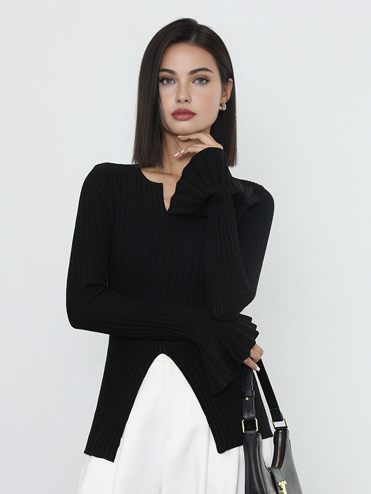 Ribanalı Bölünmüş Volanlı Örgü Üst