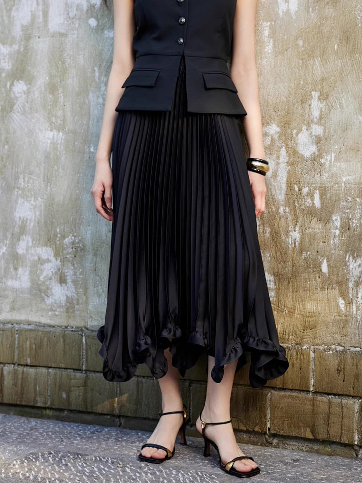 Marul Kenarlı Pileli Midi Etek