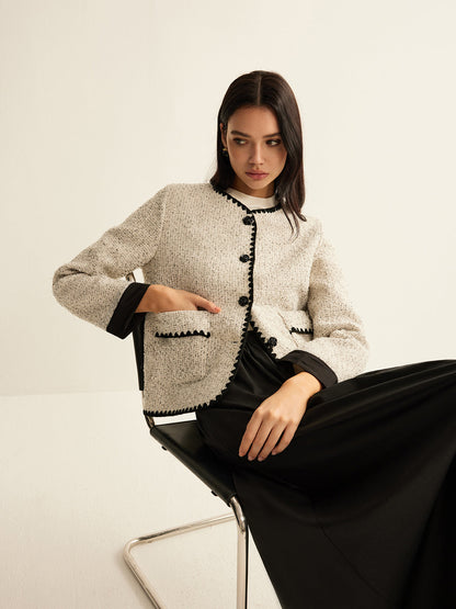 İşlemeli Tweed Kısa Ceket