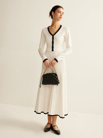 Kontrast Kesim Pileli Örgü Etek Takımı