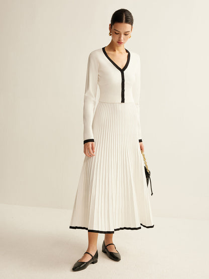 Kontrast Kesim Pileli Örgü Etek Takımı