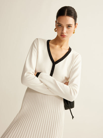 Kontrast Kesim Pileli Örgü Etek Takımı