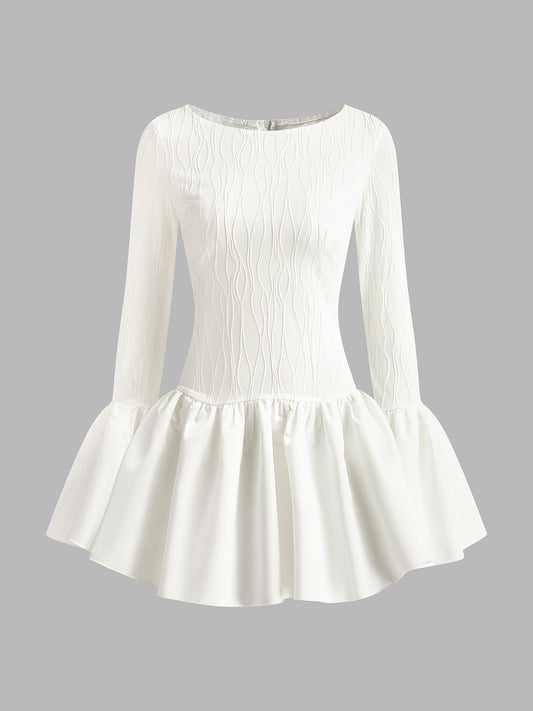 Kenarlı Pileli Fermuarlı Elbise