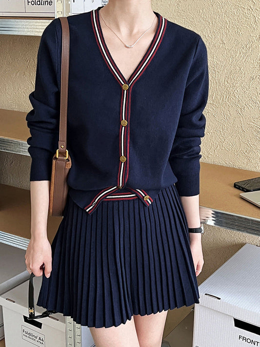 V Yaka Pileli Jersey Etek Takımı