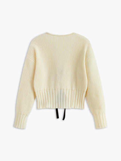 V Yaka Fiyonklu Kaburgalı Hırka