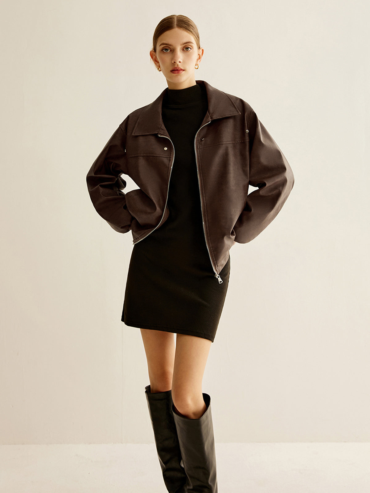 Fermuarlı Shift PU Deri Ceket