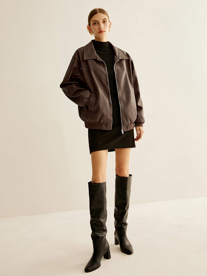 Fermuarlı Shift PU Deri Ceket