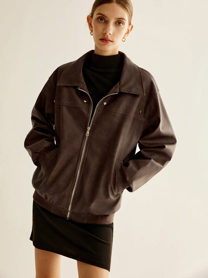 Fermuarlı Shift PU Deri Ceket