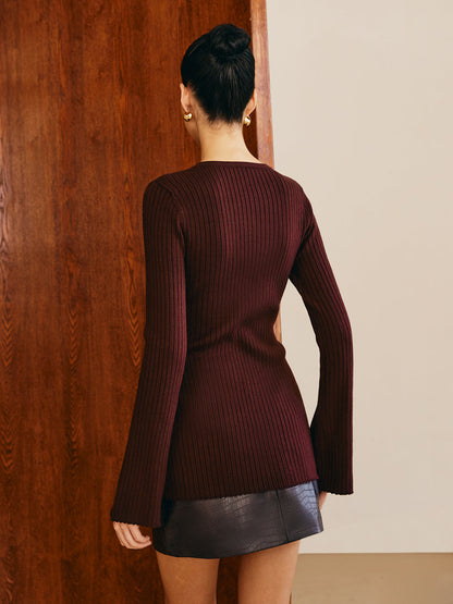 Metal Düğmeli Dar Örgü Üst