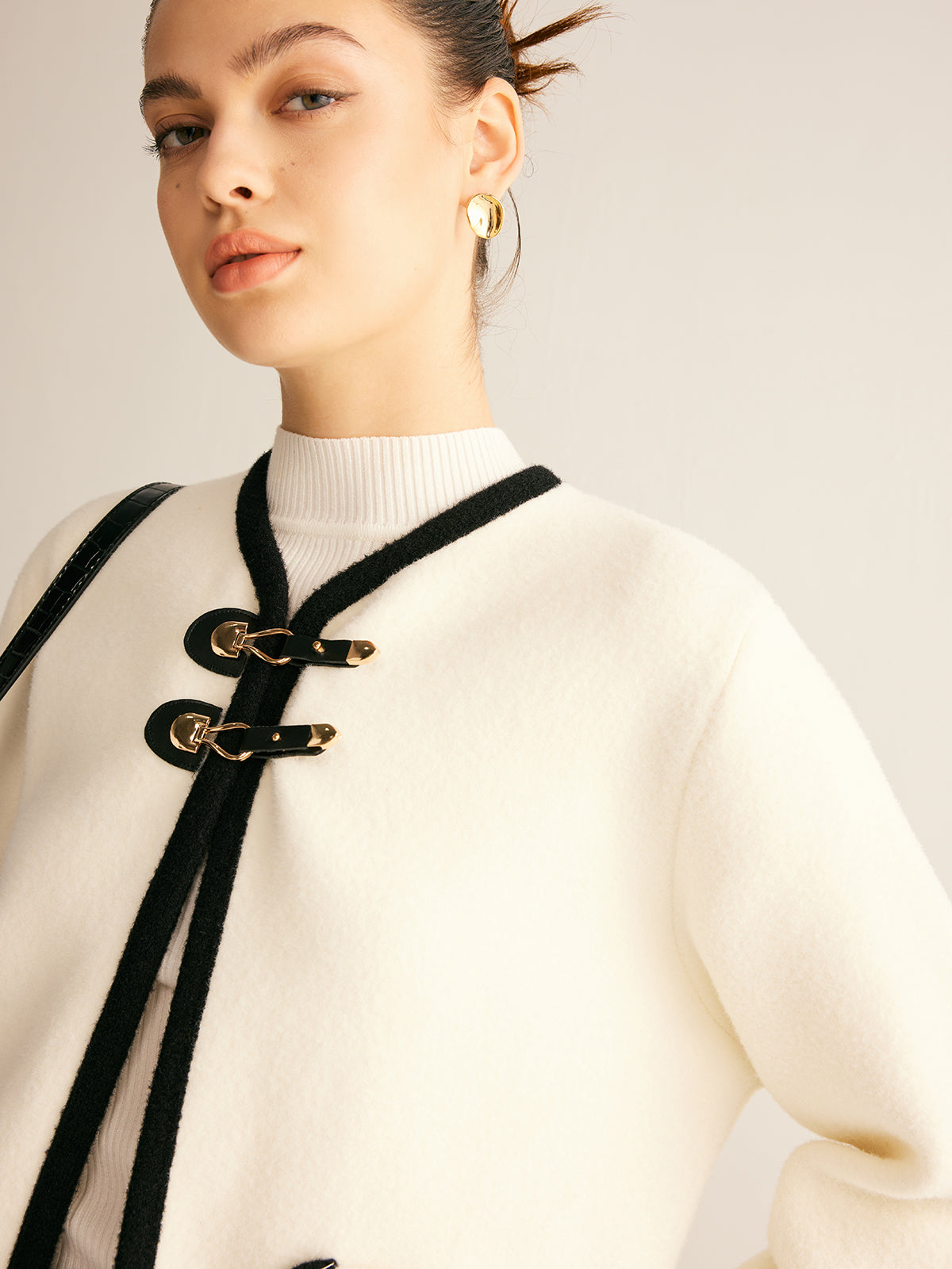 Kontrast Bağlamalı Tweed Ceket