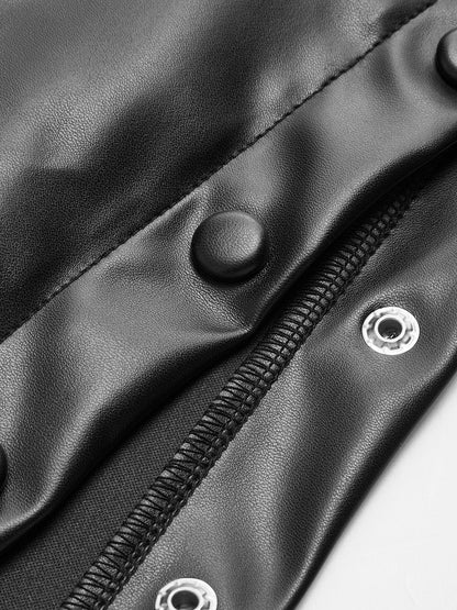 Volanlı Düğme Tokalı PU Deri Etek