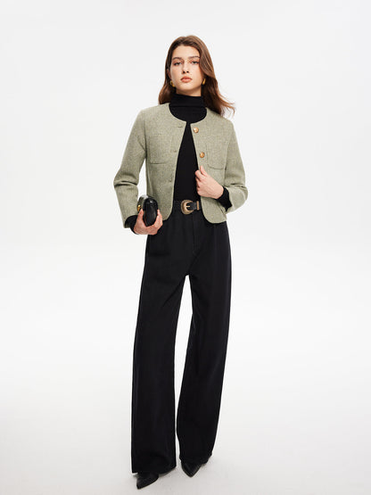 Yuvarlak Yaka Cepli Tweed Ceket
