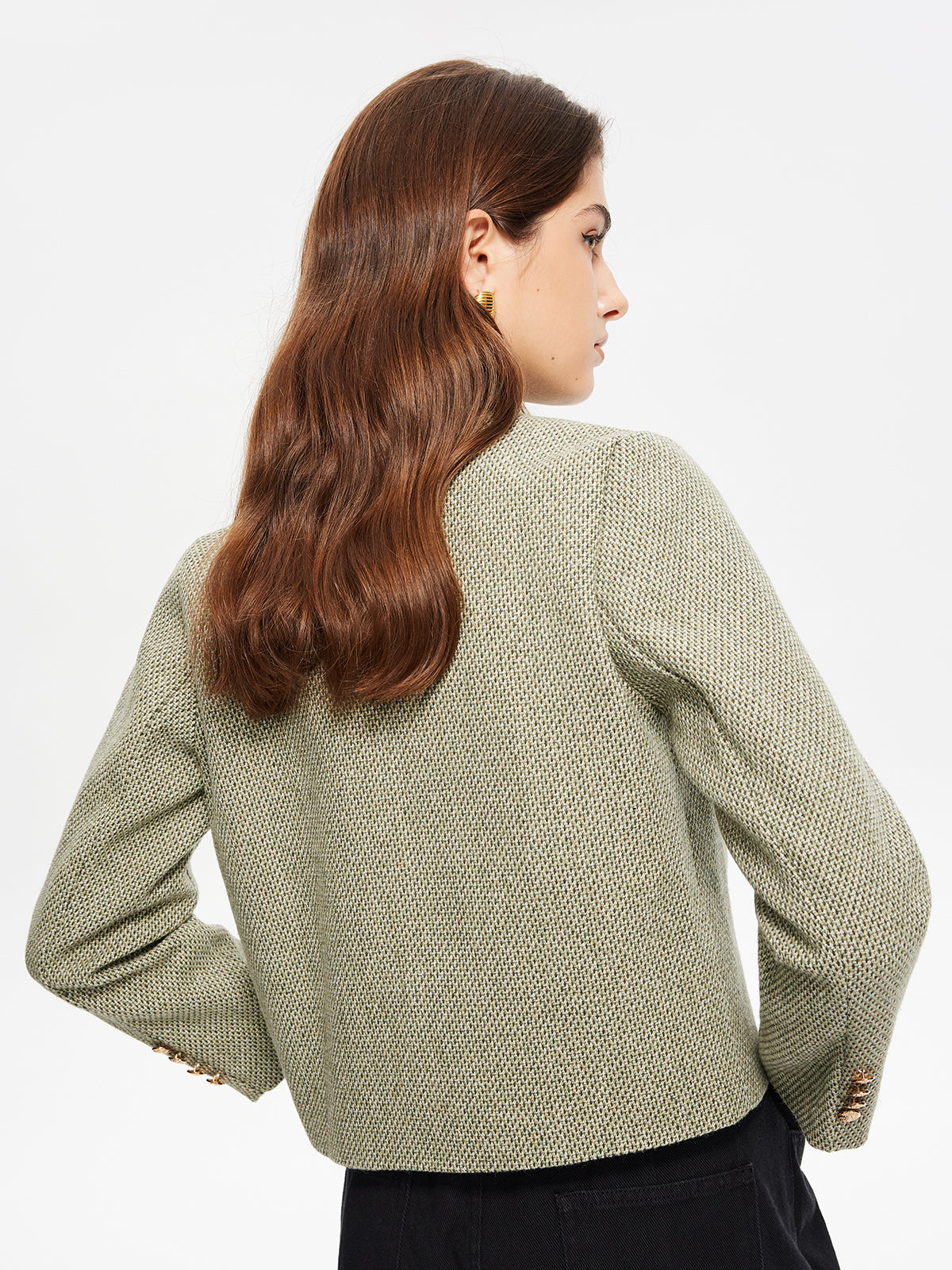 Yuvarlak Yaka Cepli Tweed Ceket