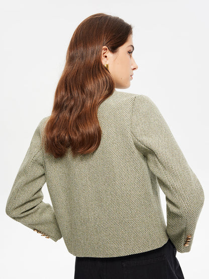 Yuvarlak Yaka Cepli Tweed Ceket