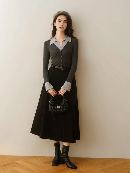 2'si 1 Arada Renk Bloklu Örgü Üst