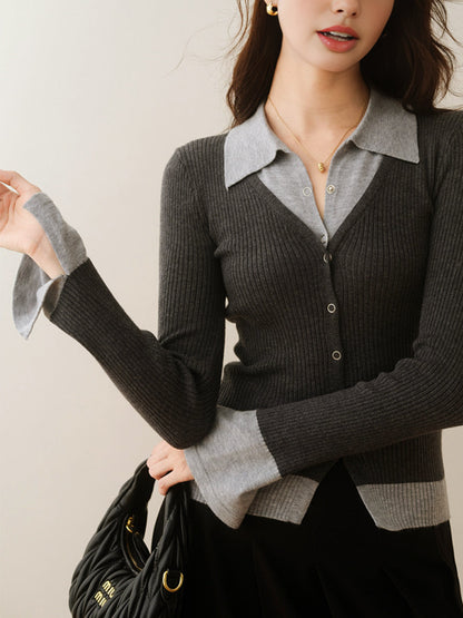 2'si 1 Arada Renk Bloklu Örgü Üst