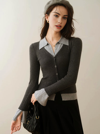 2'si 1 Arada Renk Bloklu Örgü Üst