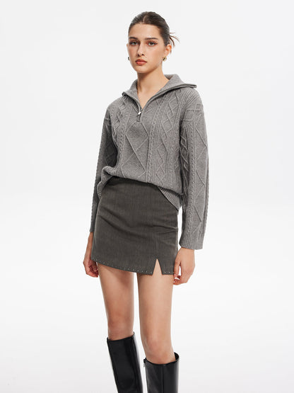 Boncuklu Kenarlı Fermuarlı Mini Etek