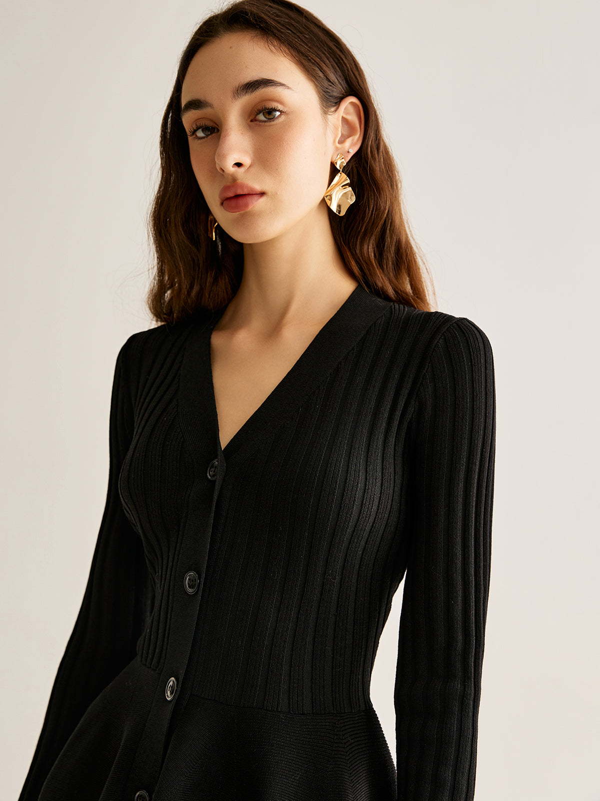 Göğüslü Çiçekli Kazak Kısa Elbise