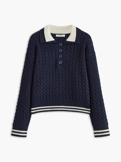 Kontrast Bağlama Düğmeli Örgü Üst