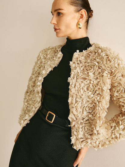 Çiçekli Yuvarlak Yaka Ceket