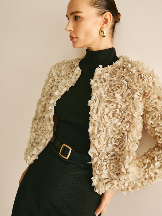 Çiçekli Yuvarlak Yaka Ceket