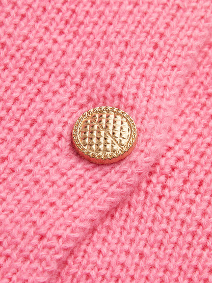 Yuvarlak Yaka Altın Düğmeli Örme Dış Giyim