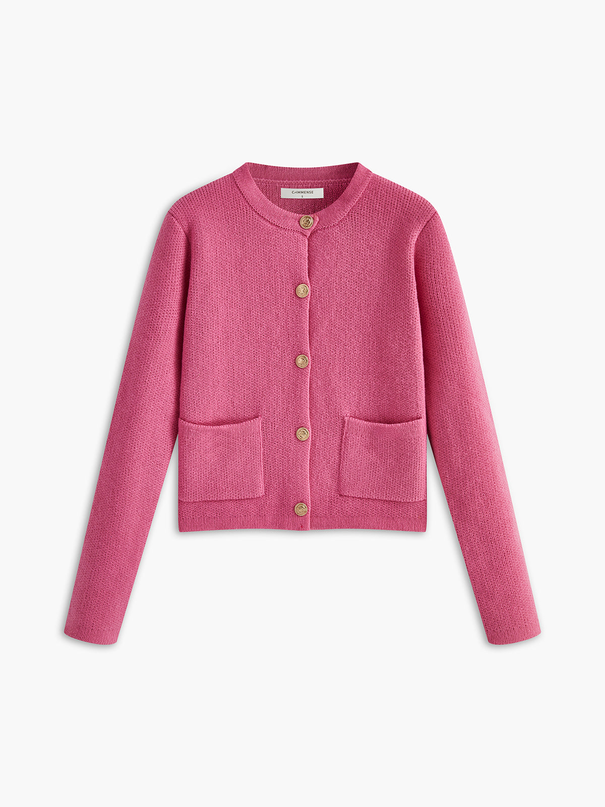 Yuvarlak Yaka Altın Düğmeli Örme Dış Giyim