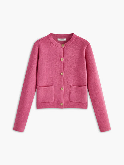 Yuvarlak Yaka Altın Düğmeli Örme Dış Giyim