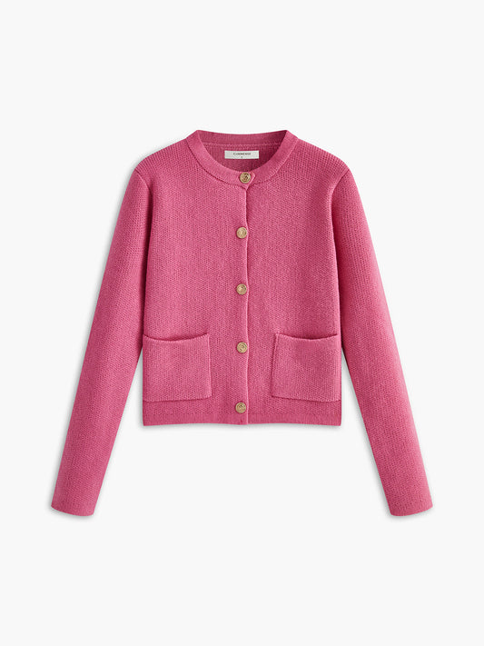 Yuvarlak Yaka Altın Düğmeli Örme Dış Giyim