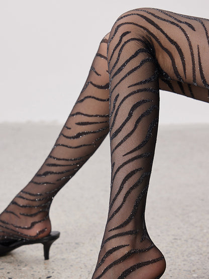 Zebra Desenli Şeffaf Tayt