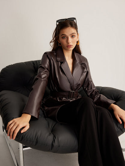 Faydalı PU Deri Kemerli Ceket