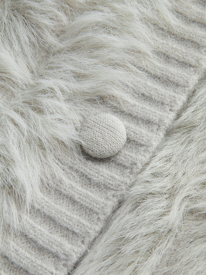 PU Yaka Yüksek Esneklikli Tüylü Hırka